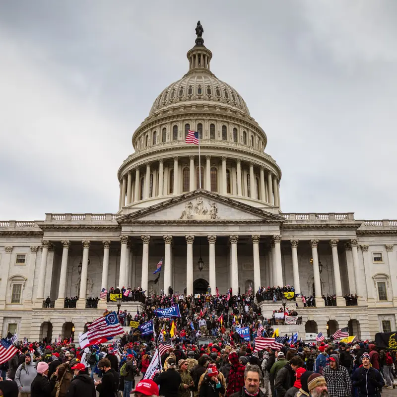 Rioters on the front steps of the Capitol on Jan. 6, 2021
